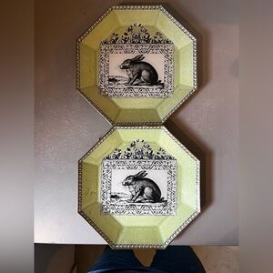 Moonlighting Interiors Vintage Rabbit Decoupage Decorative Plates 9.5”
